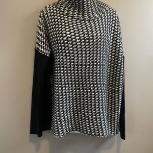 Black and White Geometric Turtleneck Sweater